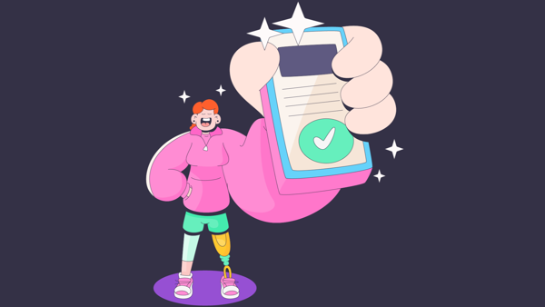 Graffeg cartŵn o fenyw yn dal ffôn ac yn dangos gwefan bwrwpleidlais.cymru ar y sgrin